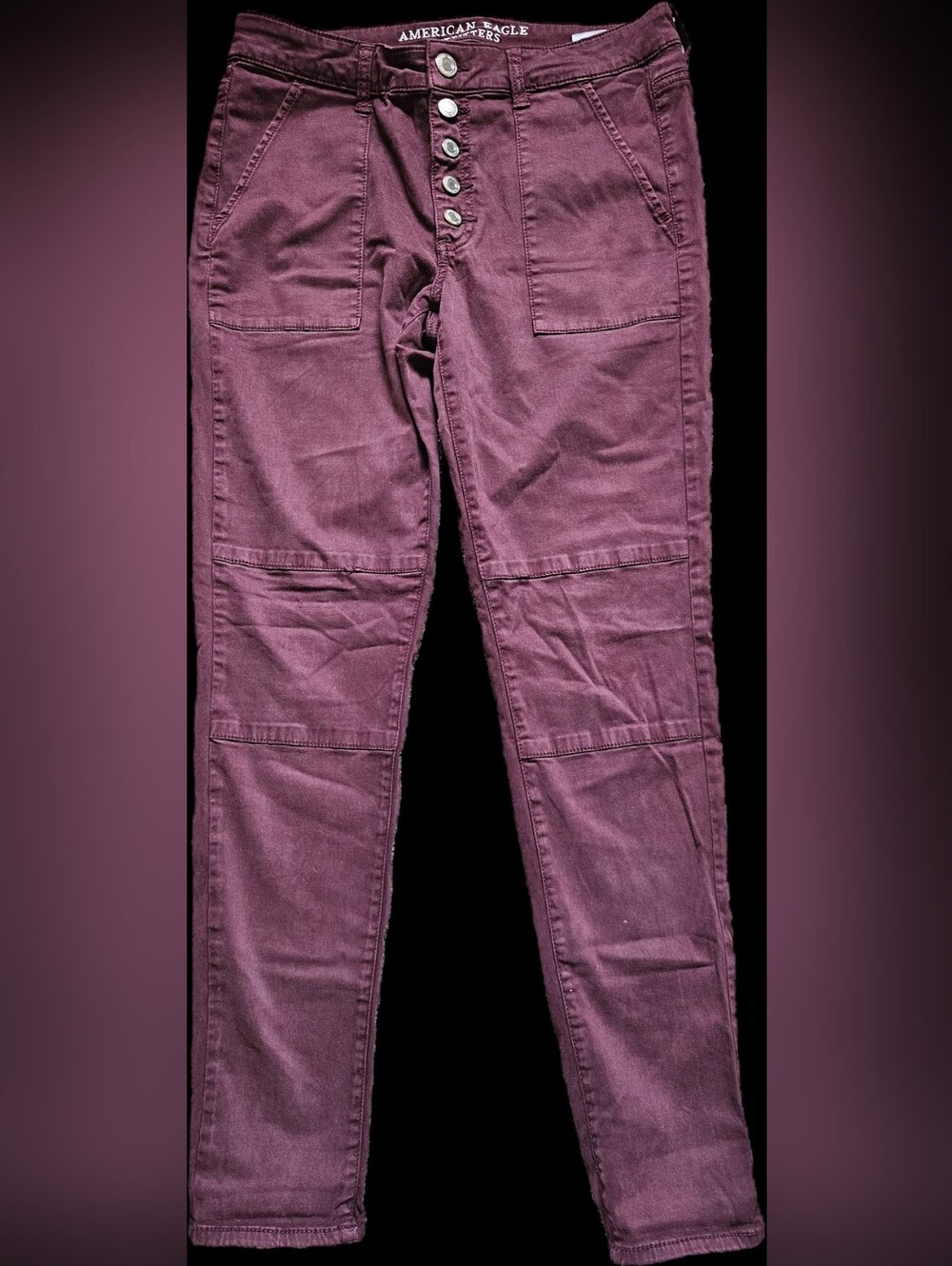 American Eagle Maroon Hi Rise Button Fly Super Stretch Sateen Jeggings Size 12 L